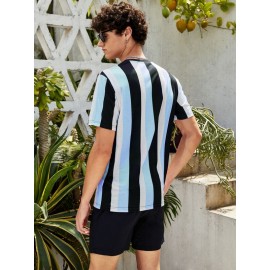 Men Letter Graphic Striped Colorblock Tee