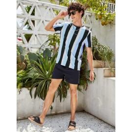 Men Letter Graphic Striped Colorblock Tee