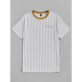 Men Striped & Letter Graphic Tee