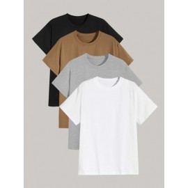 Men 4pcs Round Neck Solid Tee