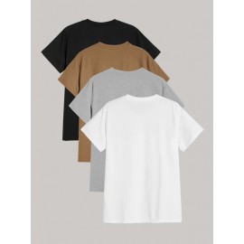 Men 4pcs Round Neck Solid Tee