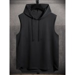 Men Drawstring Hooded High Low Hem Tank Top