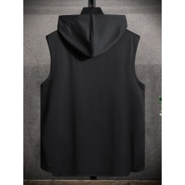 Men Drawstring Hooded High Low Hem Tank Top