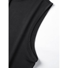 Men Drawstring Hooded High Low Hem Tank Top