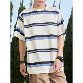 Men Block Striped Tee