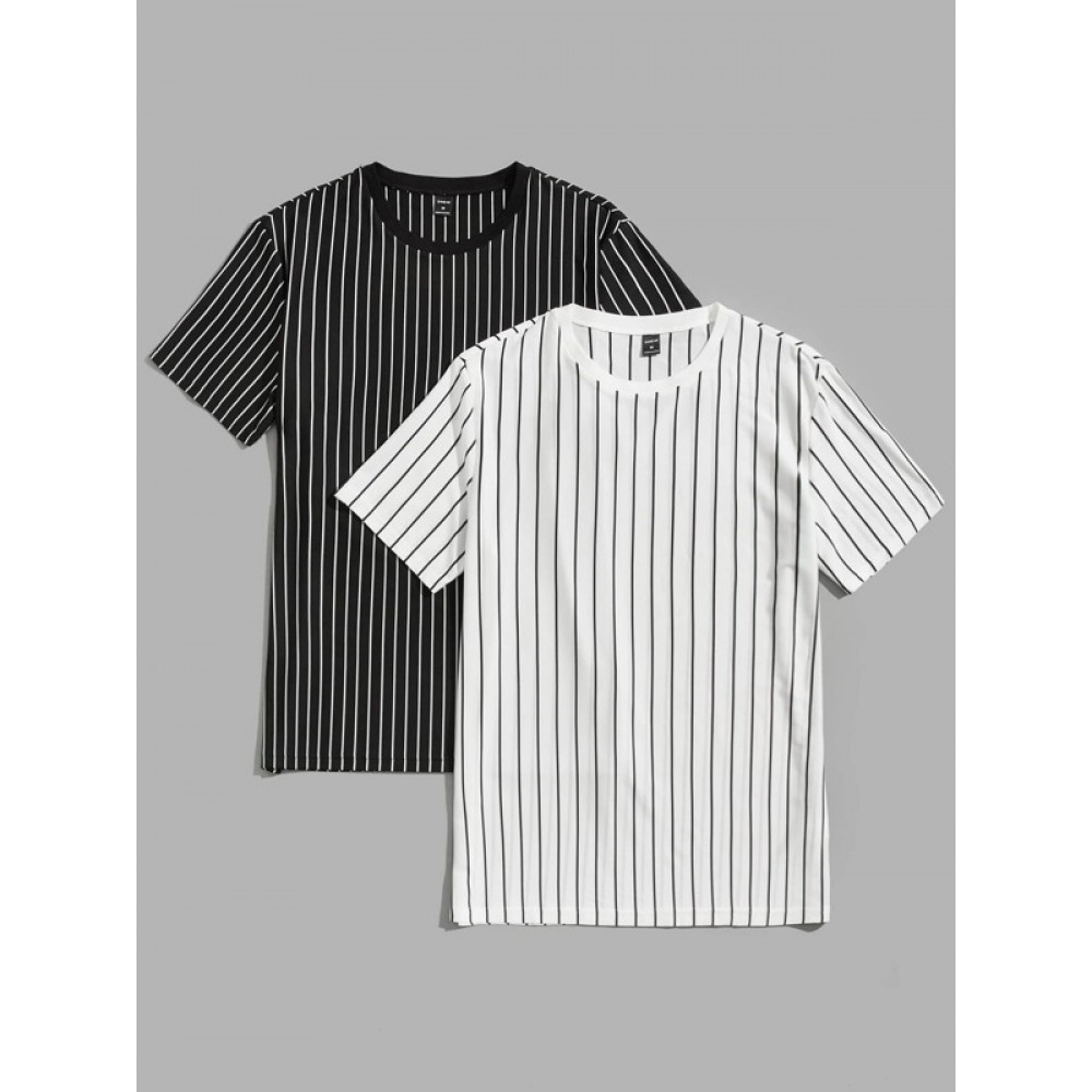 Men 2pcs Striped Pattern Tee