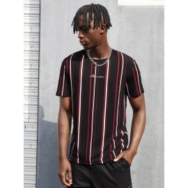 Men Letter Graphic Striped Tee