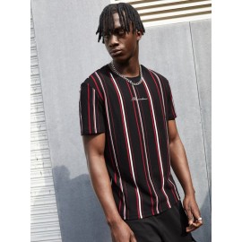 Men Letter Graphic Striped Tee