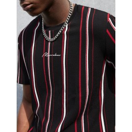 Men Letter Graphic Striped Tee