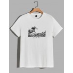 Men Wave And Japanese Letter Graphic Tee