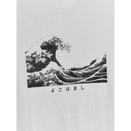 Men Wave And Japanese Letter Graphic Tee