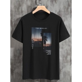 Men Slogan & Scenery Print Tee