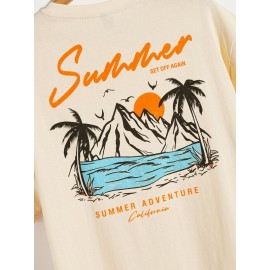 Men Tropical and Letter Graphic Tee