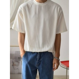 Men Solid Ribbed Knit Drop Shoulder Tee