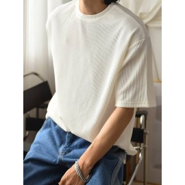 Men Solid Ribbed Knit Drop Shoulder Tee