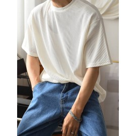 Men Solid Ribbed Knit Drop Shoulder Tee