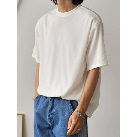 Men Solid Ribbed Knit Drop Shoulder Tee