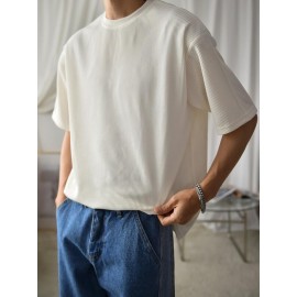 Men Solid Ribbed Knit Drop Shoulder Tee