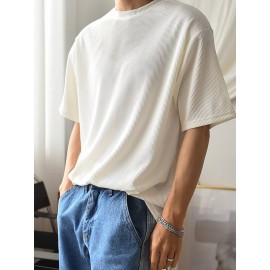 Men Solid Ribbed Knit Drop Shoulder Tee