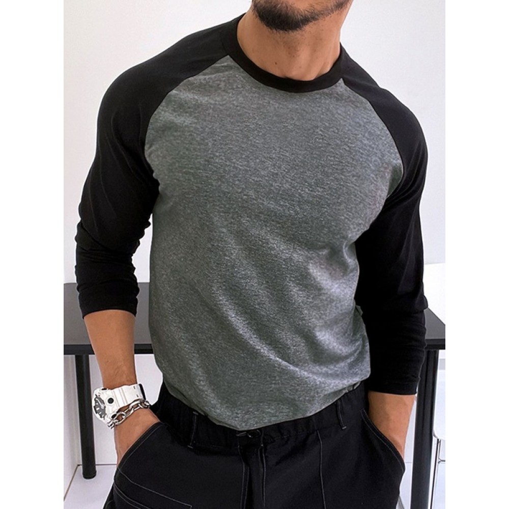 Men Color Block Raglan Sleeve Tee