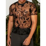 Men Random Floral Print Mesh Tee