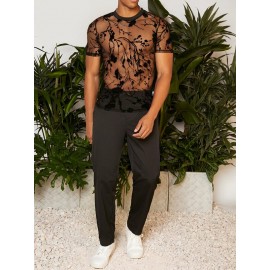 Men Random Floral Print Mesh Tee