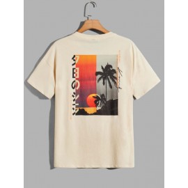 Men Tropical and Slogan Graphic Drop Shoulder Tee