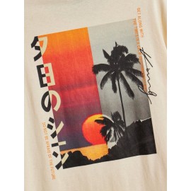 Men Tropical and Slogan Graphic Drop Shoulder Tee