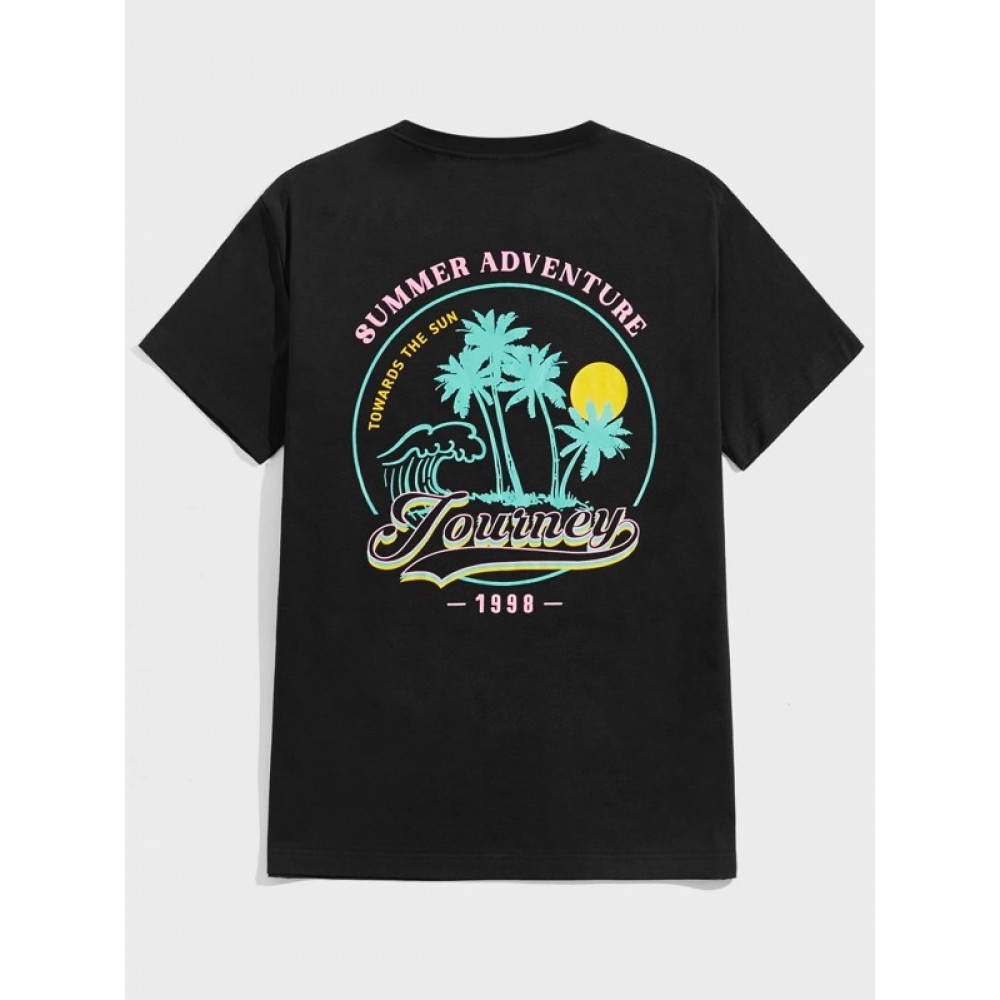 Men Coconut Tree & Letter Graphic Tee