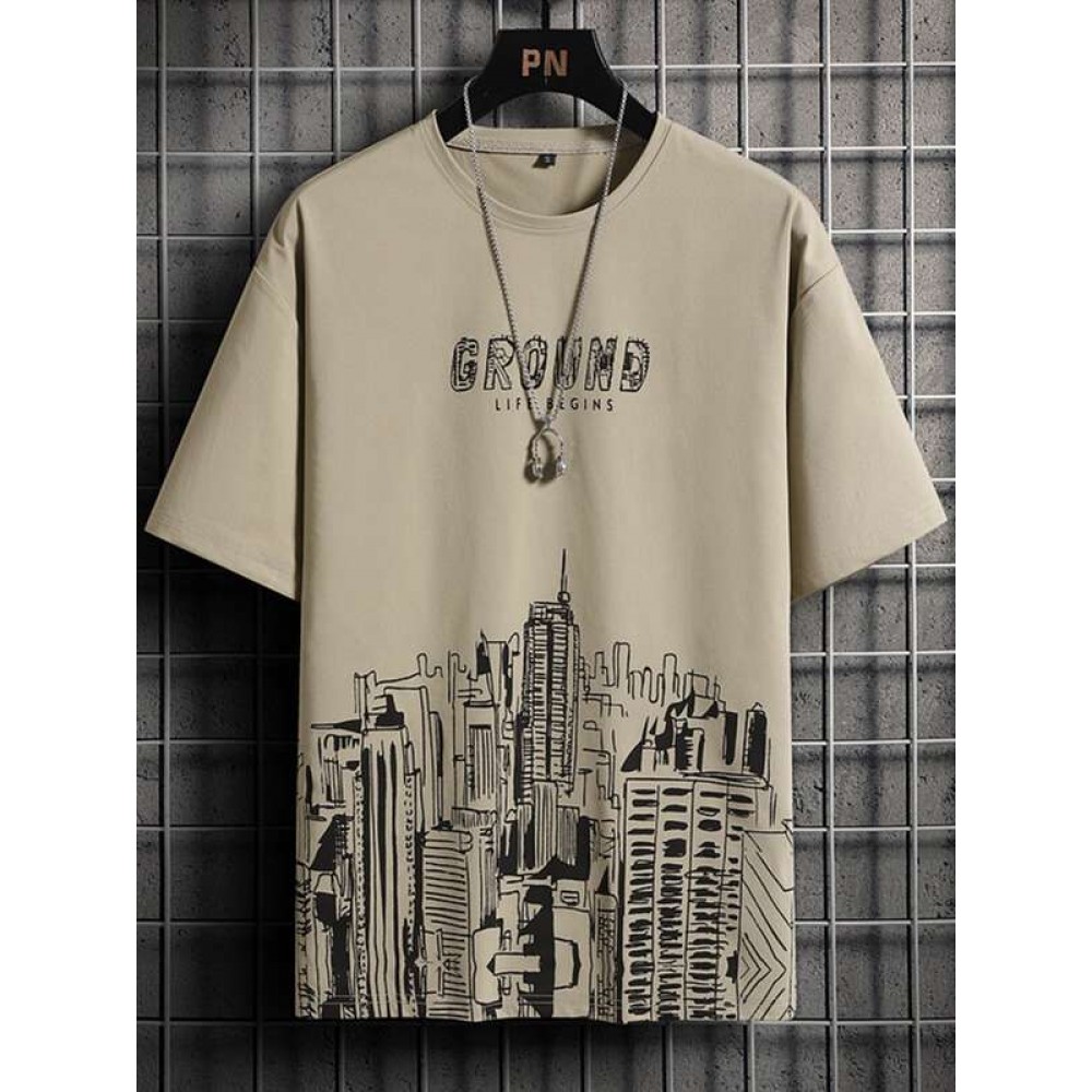 Men Letter & Building Print Tee