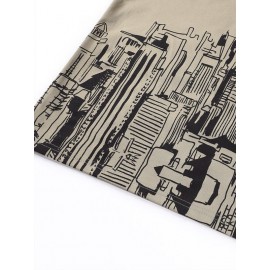 Men Letter & Building Print Tee