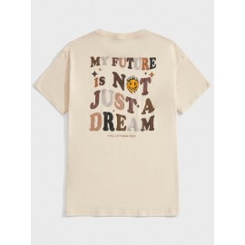 Men Slogan & Cartoon Face Print Tee