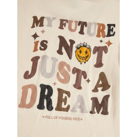 Men Slogan & Cartoon Face Print Tee