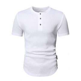 Men Solid Half Button Tee