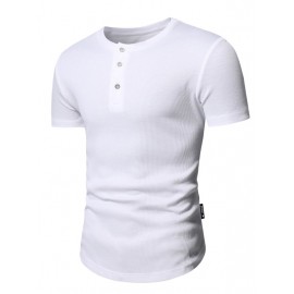 Men Solid Half Button Tee