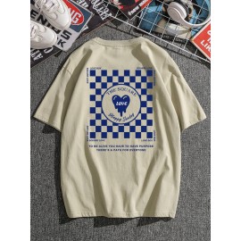 Men Checker & Slogan Graphic Tee