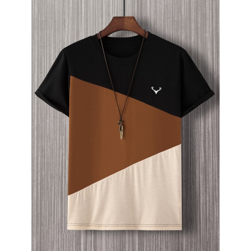 Men Antler Print Color Block Tee