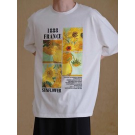 Men Sunflower & Slogan Graphic Tee