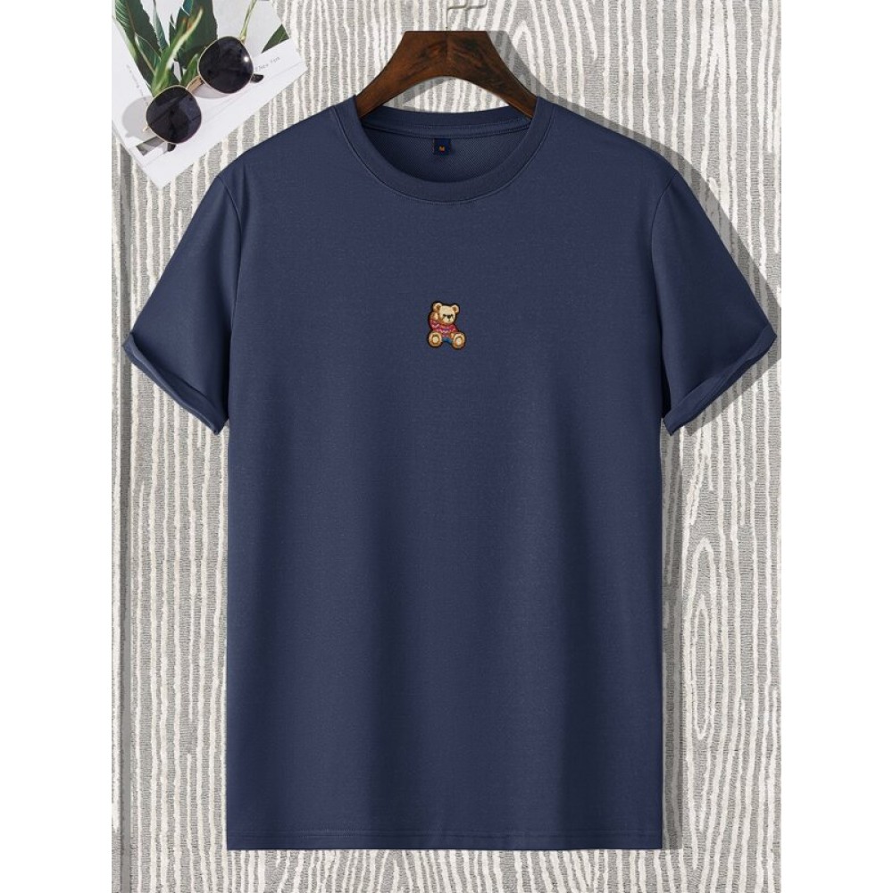 Men Cartoon Bear Embroidered Tee