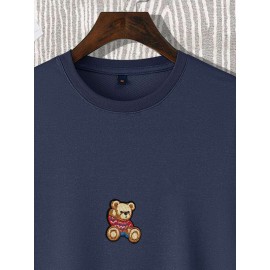 Men Cartoon Bear Embroidered Tee